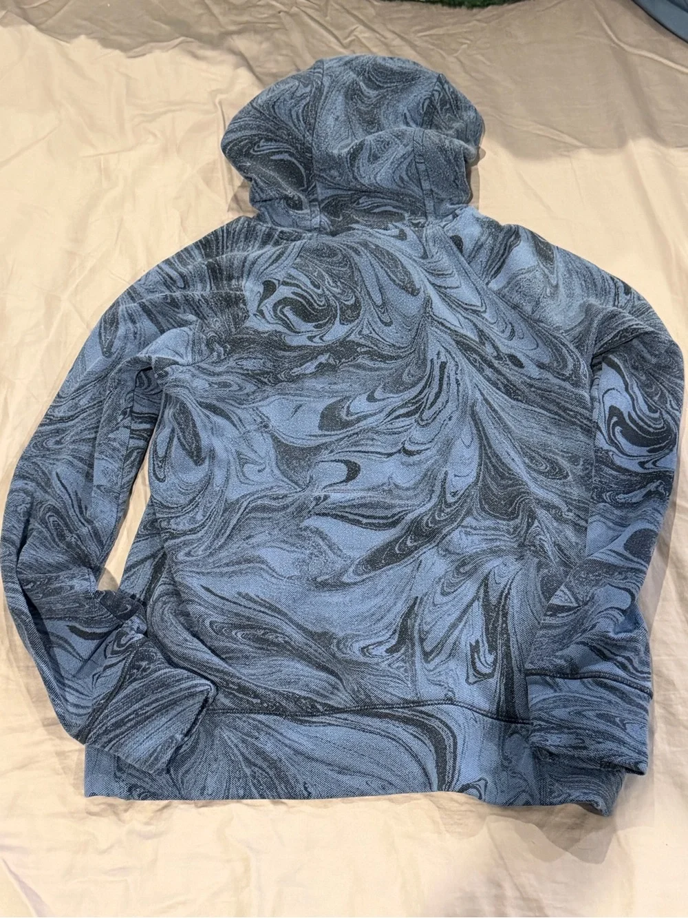 Athleta Girl Blue Marble-Print Hooded Pullover Sweatshirt